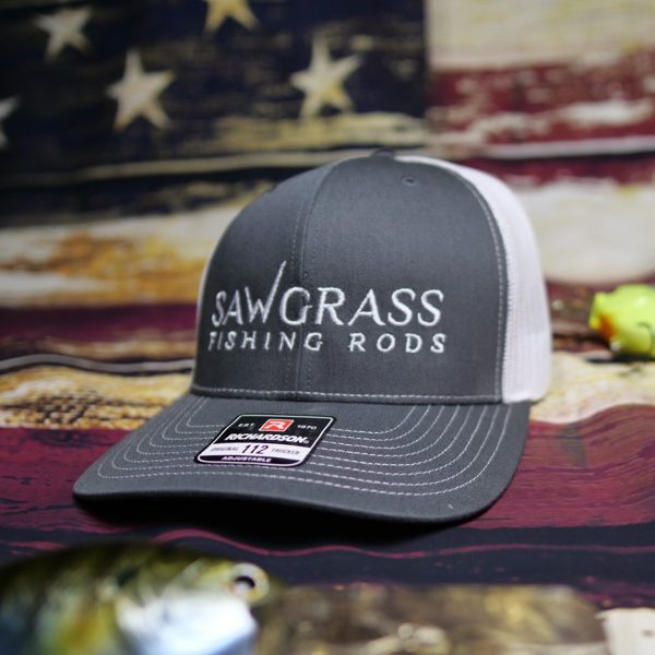 Sawgrass Fishing Rods embroidered cap, charcoal and white